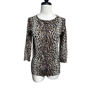 J. Crew 3/4 Sleeve Animal Print Wool Sweater Leopard Print
